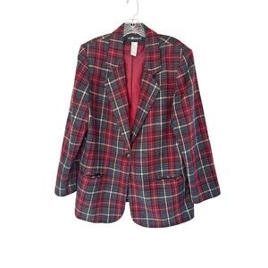 Vintage Plaid Dark Academia Wool Blend Single Button‎ Oversized Blazer Size 14